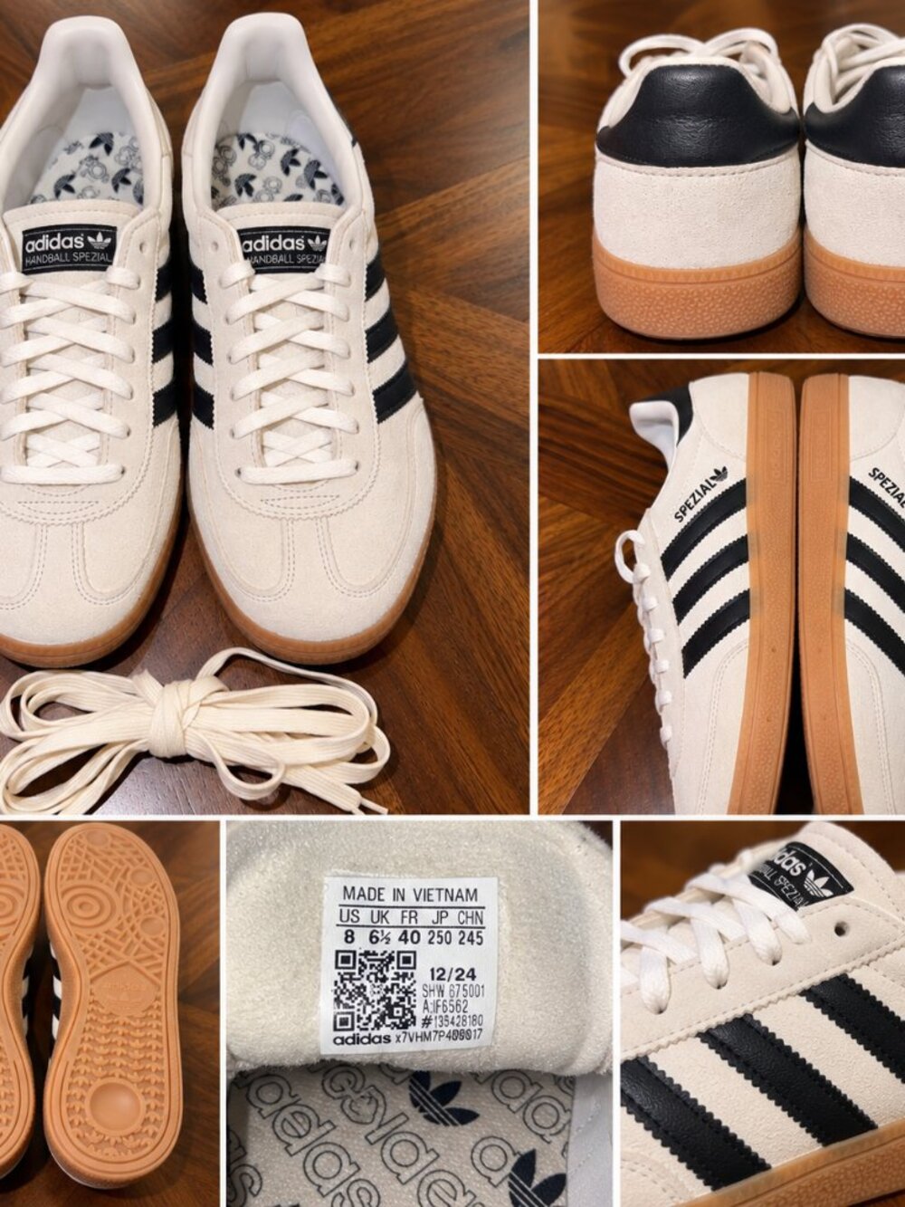 Adidas Handball Spezial Cream Black Suede Sneakers US 8